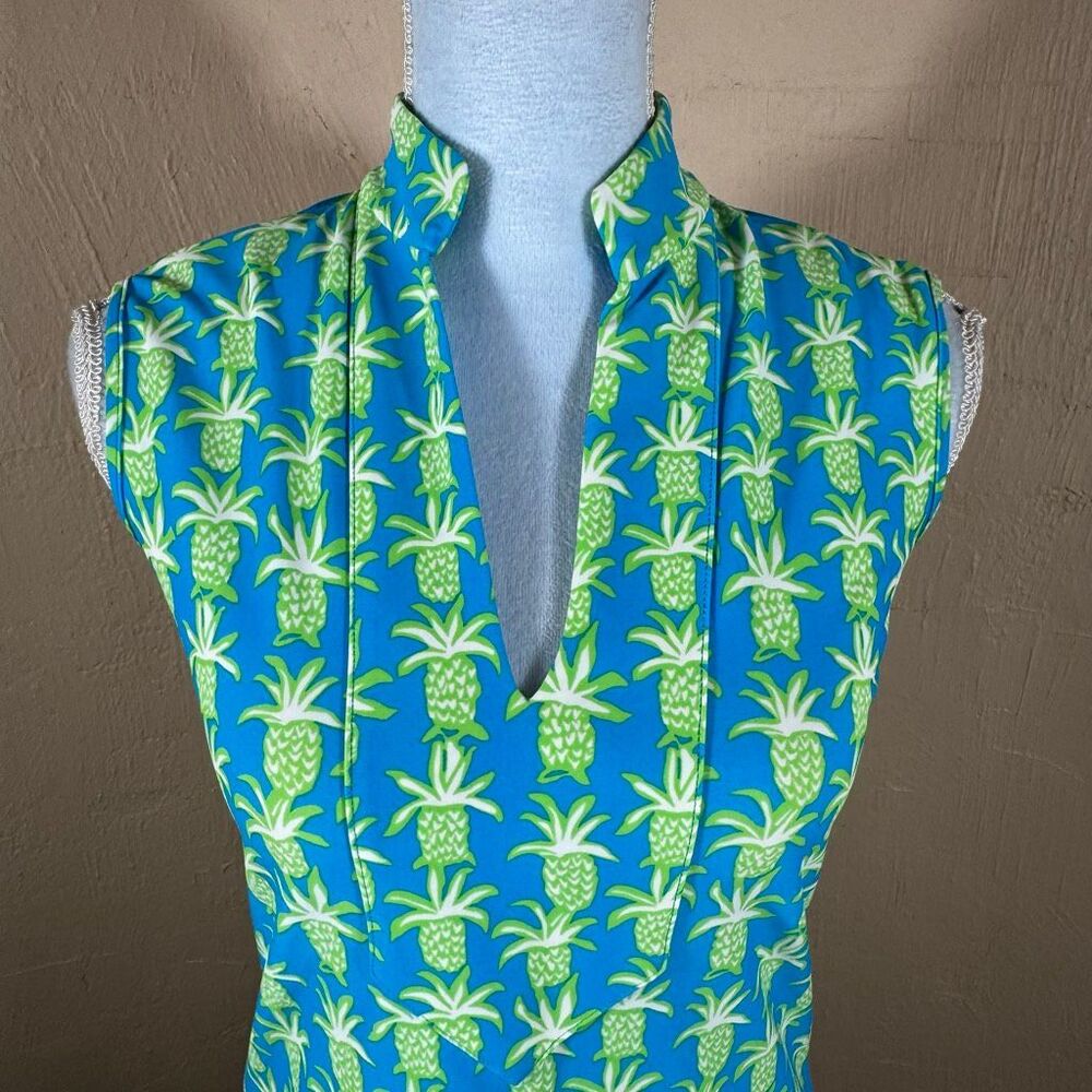 Jude Connally Kristen Dress – Blue & Lime Pineapple Print | Mandarin Collar | Sl - Picture 2 of 8